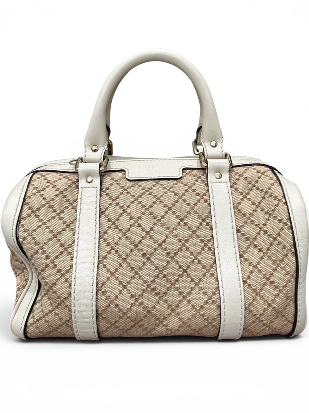 Gucci Diamante Canvas Boston Satchel White Leather Crossbody Bag w/ Entrupy COA